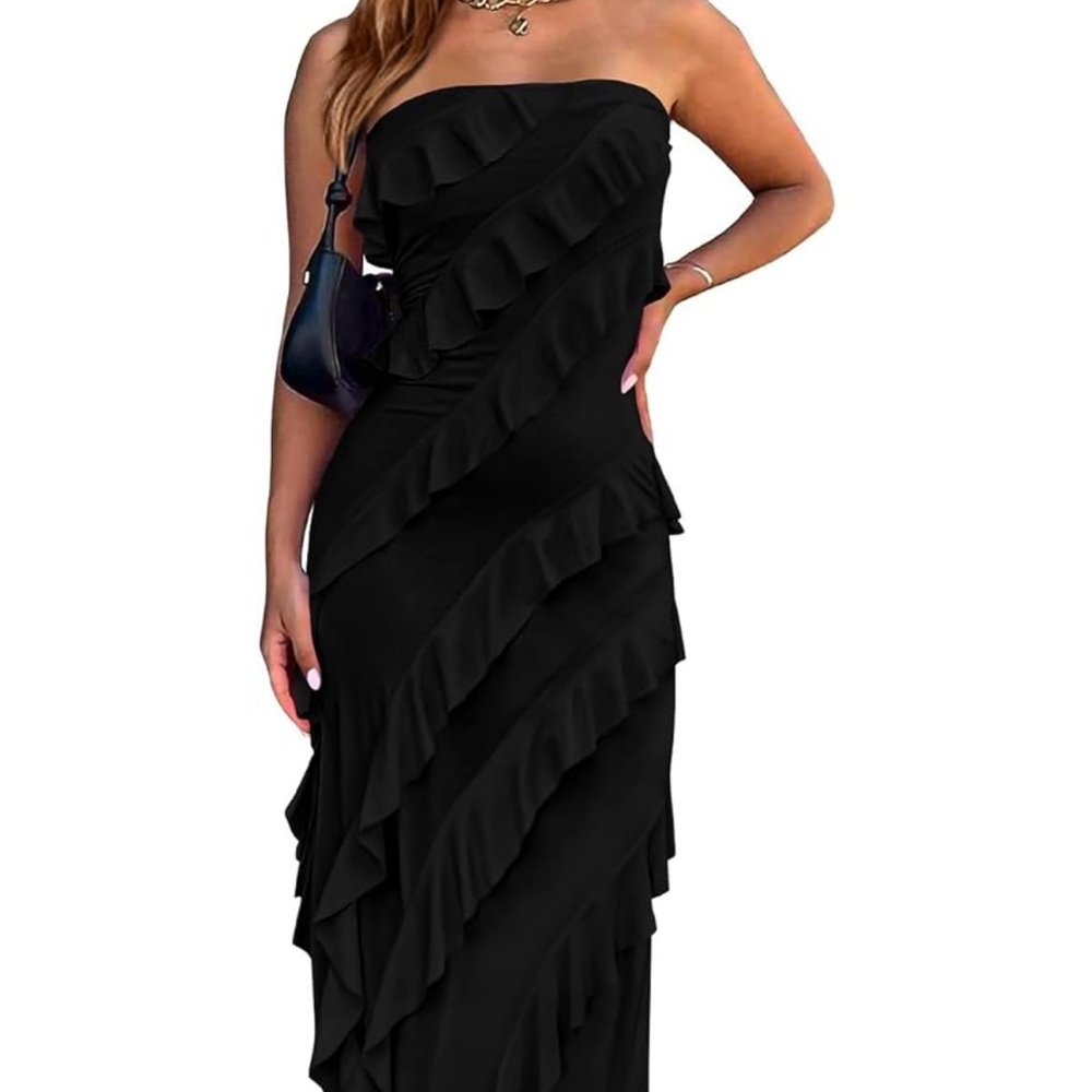 Elegant Black Ruffle Maxi Dress